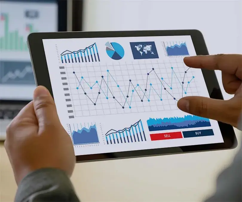 Financial analytics dashboard on a tablet